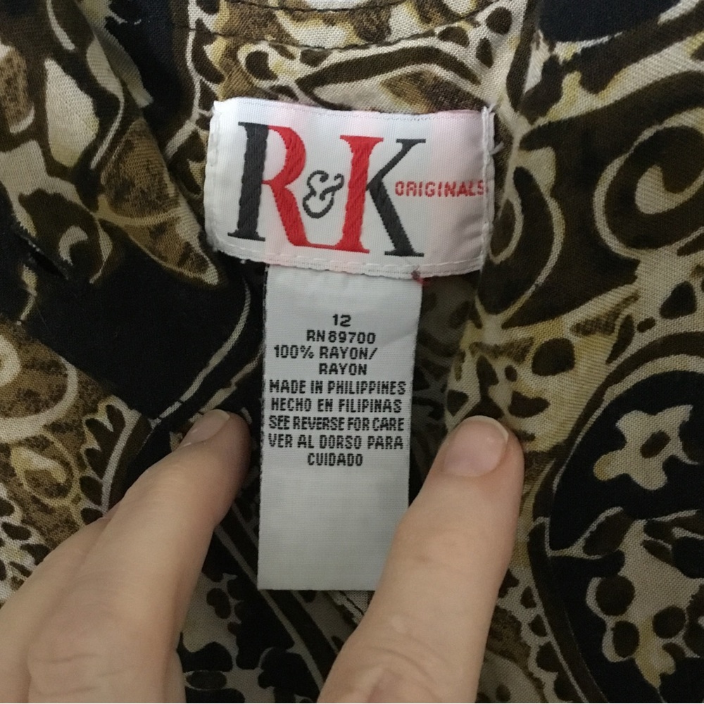 R&K Originals Maxi Dress Button Front Sleeveless Black/Brown Print Size 12 - Picture 4 of 6